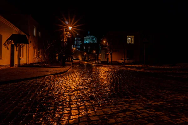 Vue Sur Rue Ville Nocturne — Photo