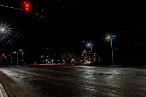 Vista Para Rua Cidade Noturna — Fotografia de Stock