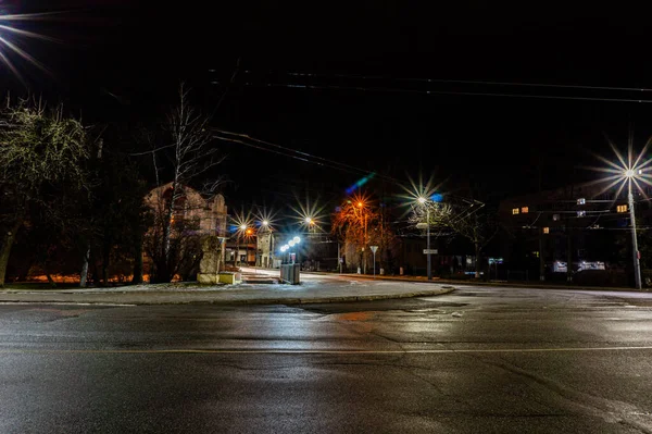 Vista Para Rua Cidade Noturna — Fotografia de Stock