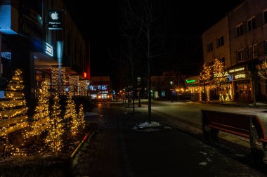 Gece şehrinin sokak manzarası