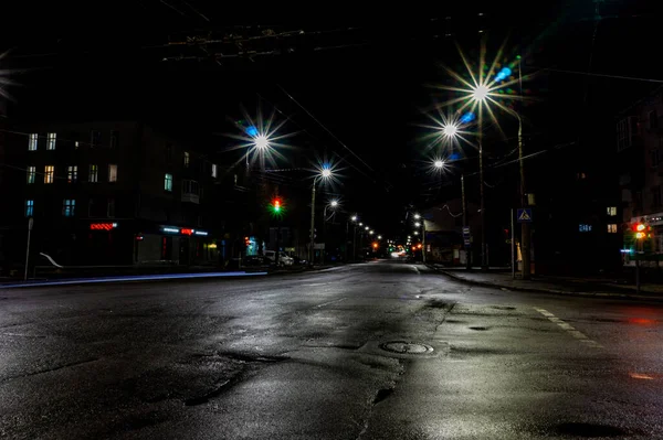 Vista Para Rua Cidade Noturna — Fotografia de Stock