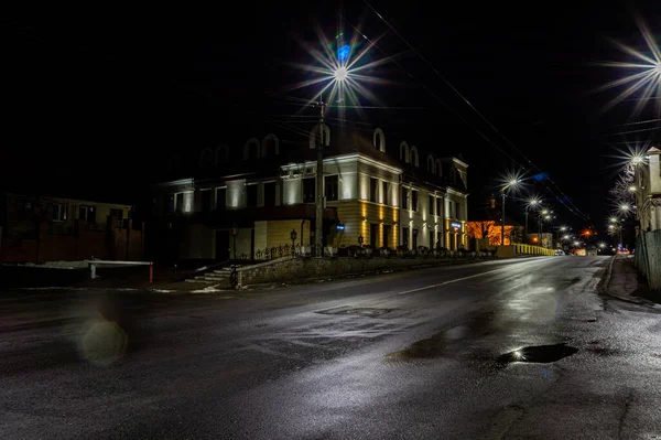 Vista Para Rua Cidade Noturna — Fotografia de Stock