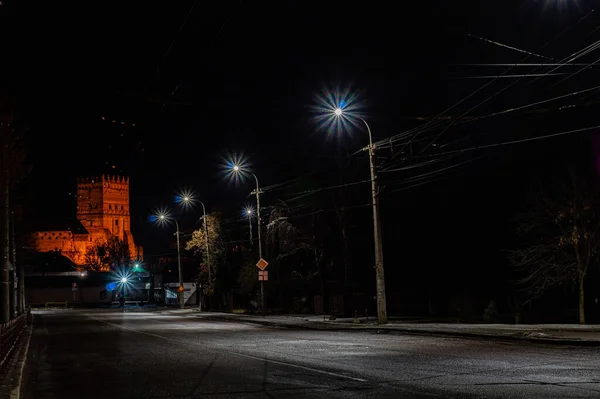 Vista Para Rua Cidade Noturna — Fotografia de Stock