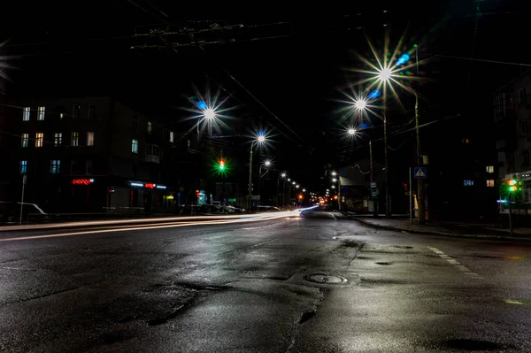 Vista Para Rua Cidade Noturna — Fotografia de Stock