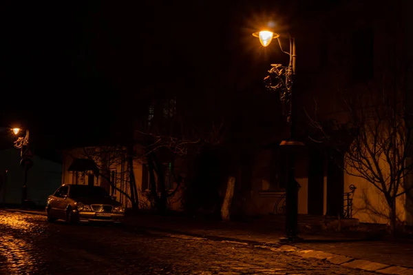 Θέα Στο Δρόμο Της Πόλης Νύχτα — Φωτογραφία Αρχείου