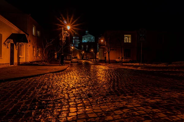 Vue Sur Rue Ville Nocturne — Photo