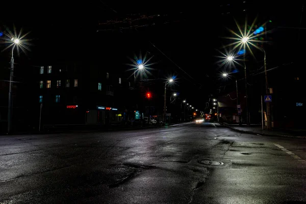 Vue Sur Rue Ville Nocturne — Photo