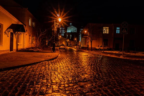 Vue Sur Rue Ville Nocturne — Photo