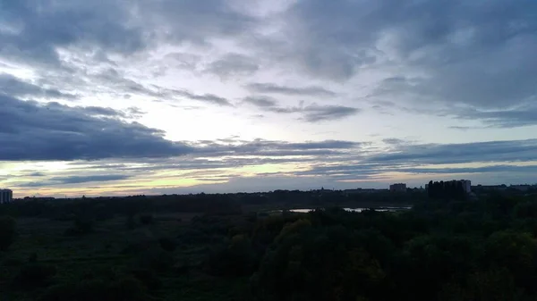 Hermosa Vista Del Dron Del Campo Por Noche —  Fotos de Stock