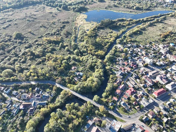 Hermosa Vista Del Dron Ciudad Rural —  Fotos de Stock