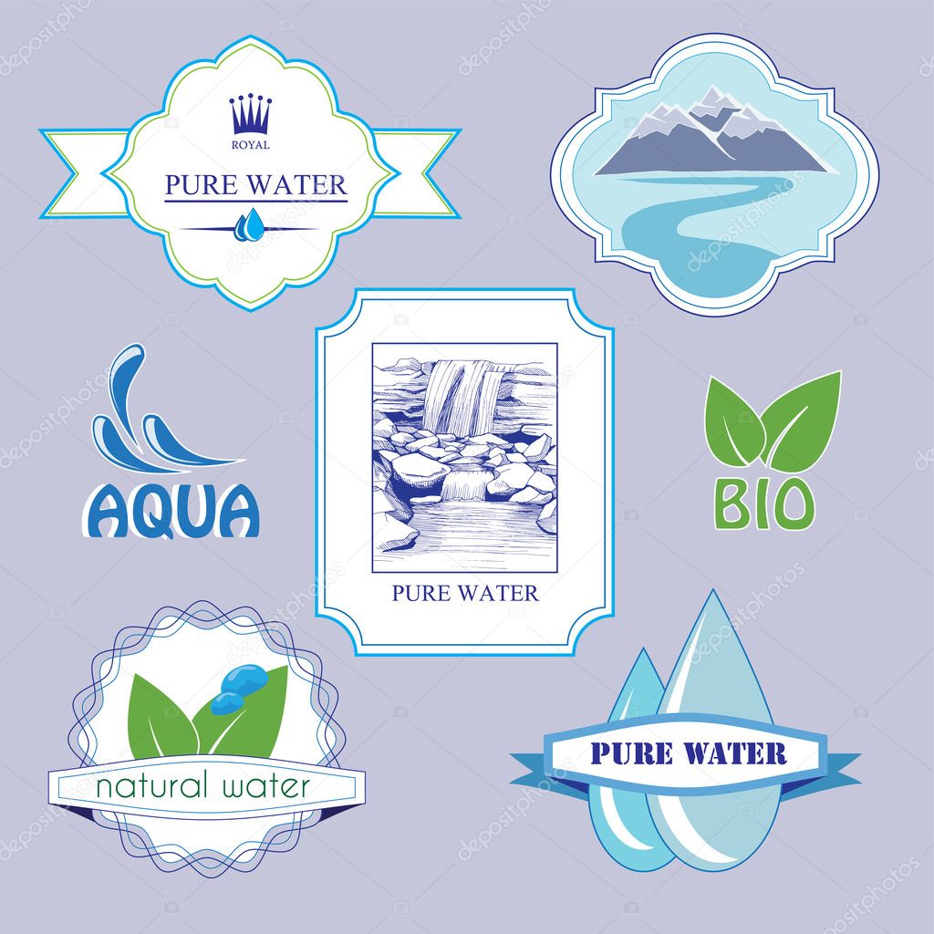 Water sticker, labels, badge or logo elements