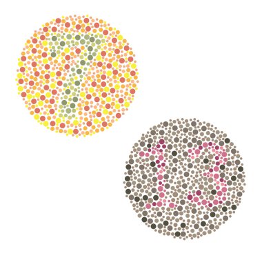 Ishihara testi. daltonism, renk körlüğü hastalığı.
