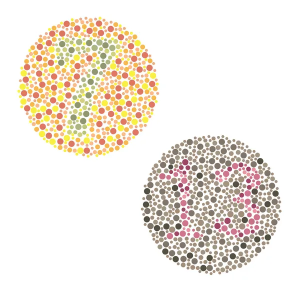 Ishihara test. daltonism, kleur blindheid ziekte. — Stockvector