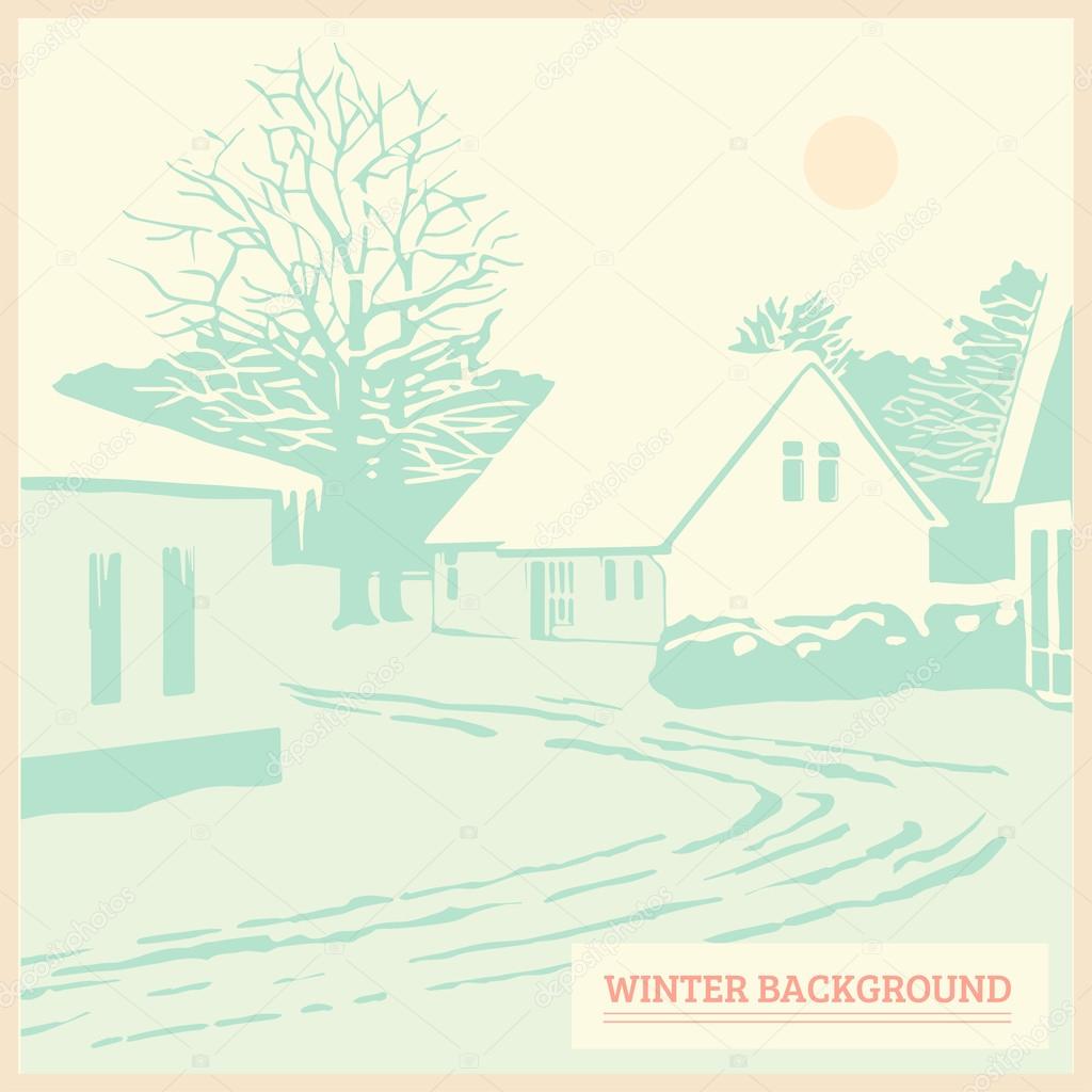 Winter landscape, vintage christmas background, card, cover template