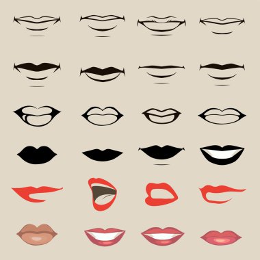 Vector lips and mouth, silhouette and glossy clipart