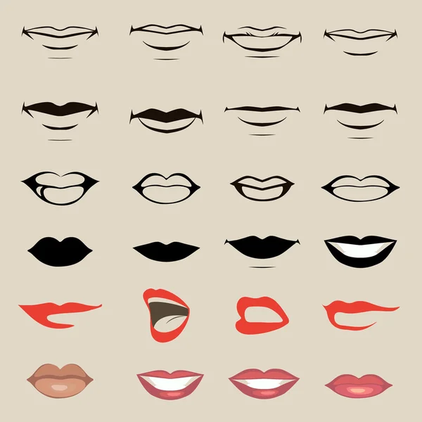 Vector de labios y boca, silueta y brillante — Vector de stock