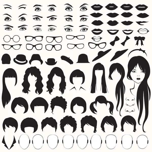 Woman face parts, head character Royalty Free Stock Vectors