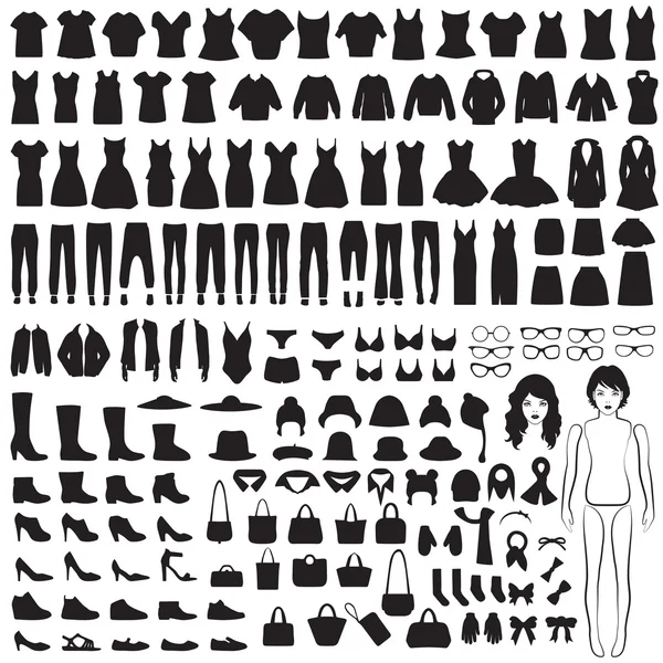 Iconos de moda mujer — Vector de stock