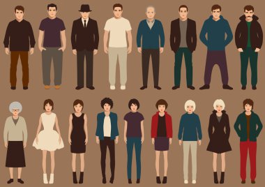 fashion vector collection of people, cartoon retro characters clipart
