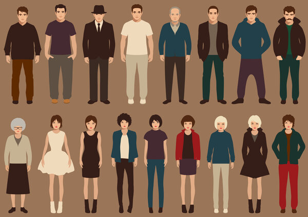 fashion vector collection of people, cartoon retro characters