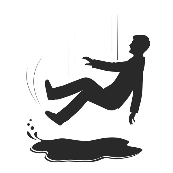 Pessoa escorregou em uma poça de água, ilustração do desenho animado do vetor — Vetor de Stock