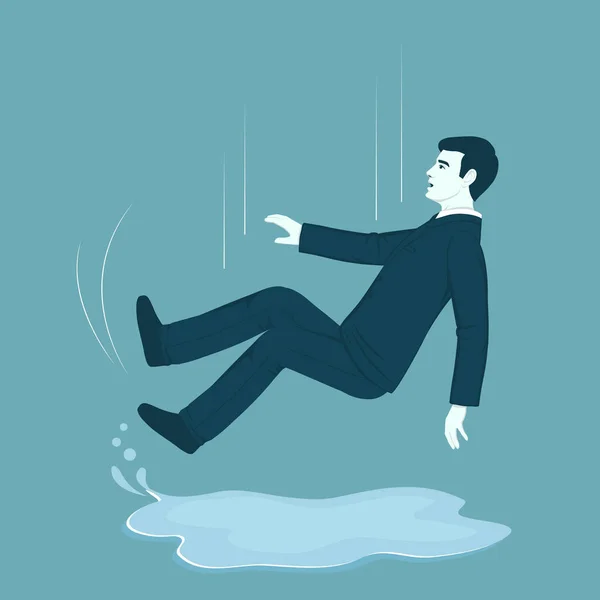 Pessoa escorregou em uma poça de água, ilustração do desenho animado do vetor —  Vetores de Stock