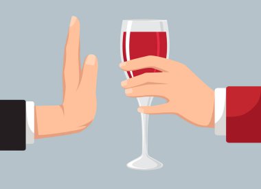 Teklif edilen alkolü reddetmek. Alkol yok. vektör illüstrasyonu