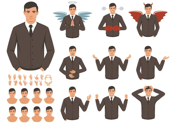 Vários gestos de mão e expressões. ilustração vetorial — Vetor de Stock