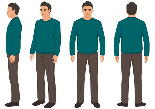 Man isolated, front, back and side view — Stock Vector