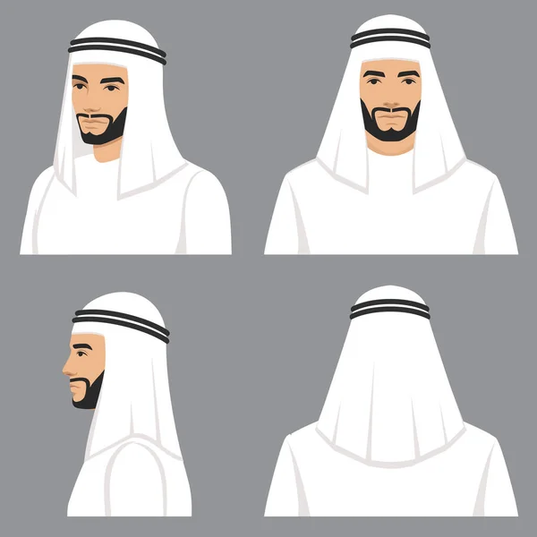 Arabian muslim face portrait, Front, profile, side view — 스톡 벡터