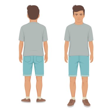 cartoon boy, front side view, kid vector illustration