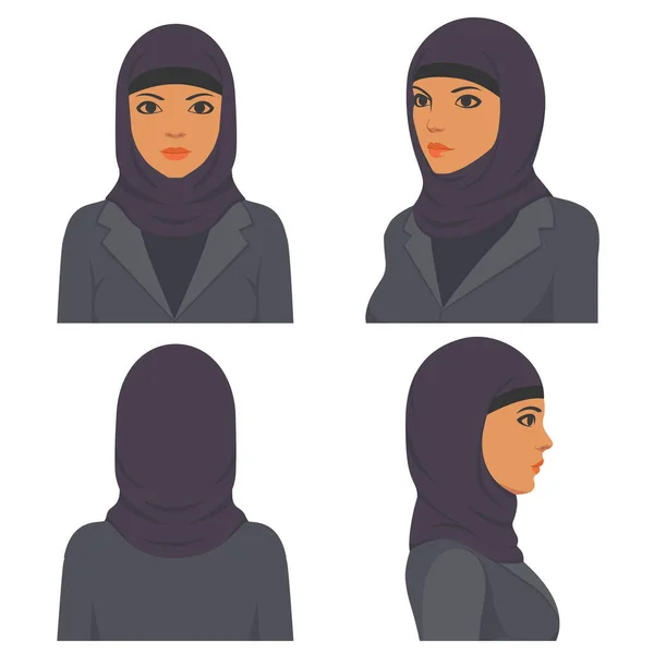 Arabian muslim face portrait, Front, profile, side view — Image vectorielle