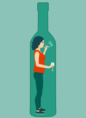 Alcoholic woman in a bottle, vector illustration concept