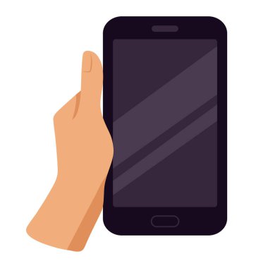 hand holding mobile phone with empty screen vector illustration