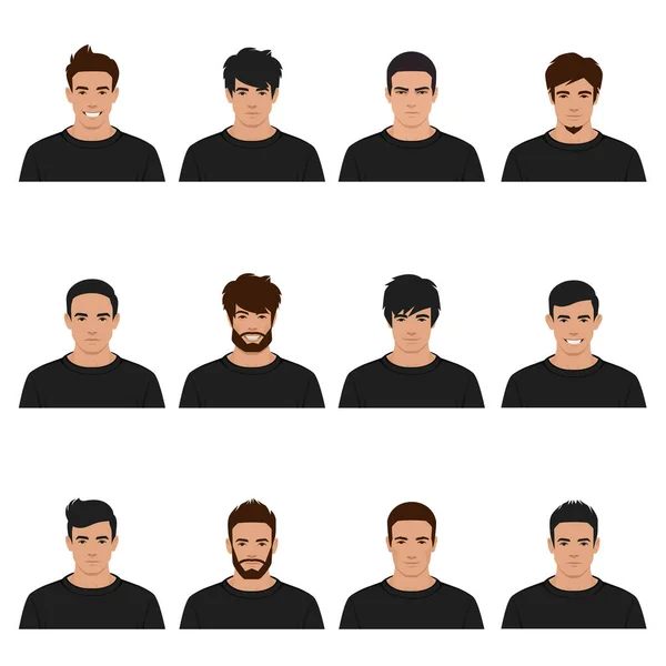 Vector man head, male person face portrait, character, user, team icon — 스톡 벡터