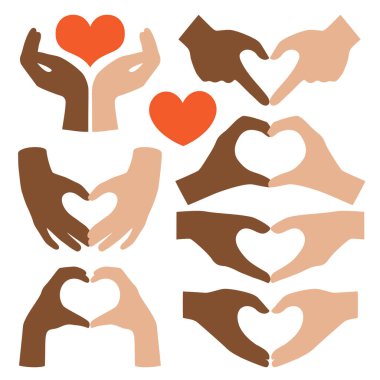 Siyah beyaz yapma kalp şekli eller. Vektör çizim. Irklararası arkadaşlık kavramı.