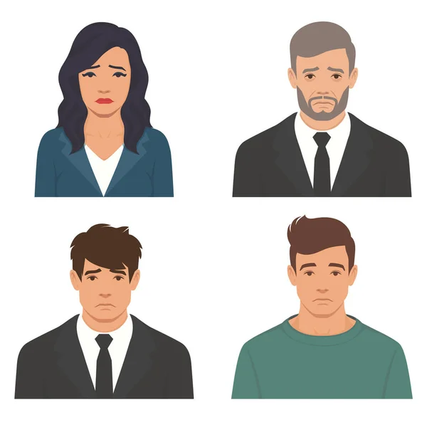 Set of people expressing facial emotions. Human faces with sad facial expressions. Human faces showing sad — Stock Vector