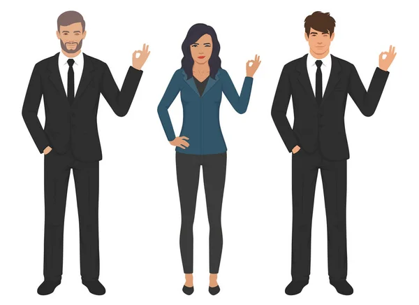 일상적 인 옷을 입고 근무일을 하는 잘생긴 사업가와 남녀가 격리 된 벡터 삽화에 서명한다 — 스톡 벡터