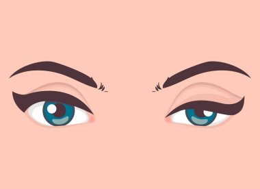 Ptosis. Göz kapağı normal ve göz kapağının üstü düşüyor. Göz kapama hastalığı, vektör illüstrasyonu