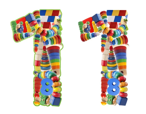 Number 1 built from wooden toys — Stock Photo, Image