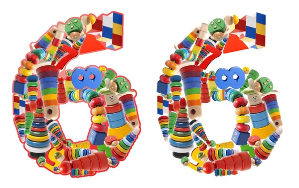Number 6 built from wooden toys — Stock Photo, Image