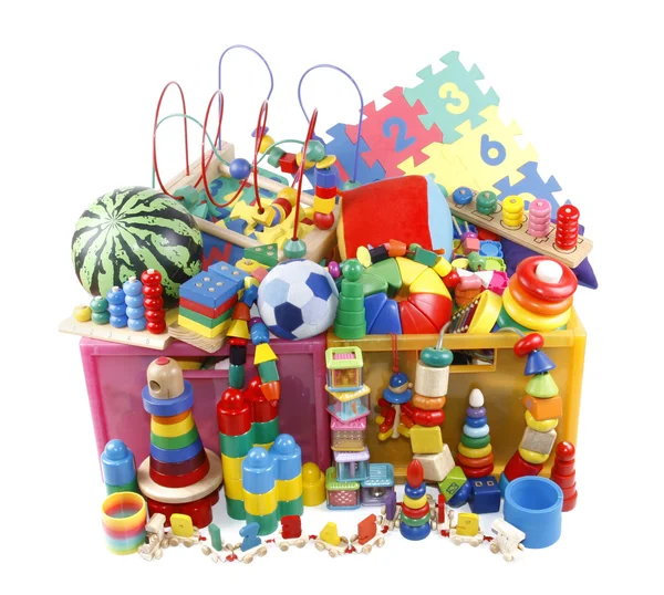 Schachtel mit vielen Spielsachen lizenzfreie Stockbilder