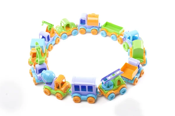 Spielzeugeisenbahn von LKW — Stockfoto