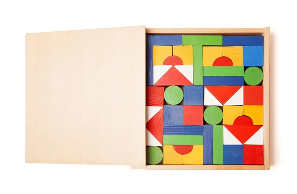 Wooden box with many blocks — Stock Photo, Image