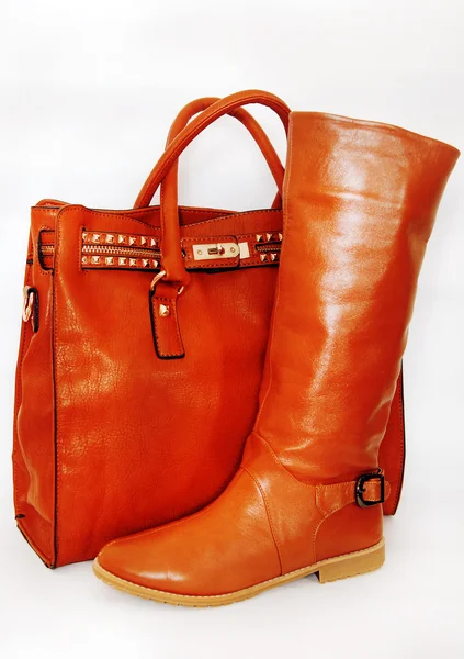 Boots and leather bag — Stock Photo, Image