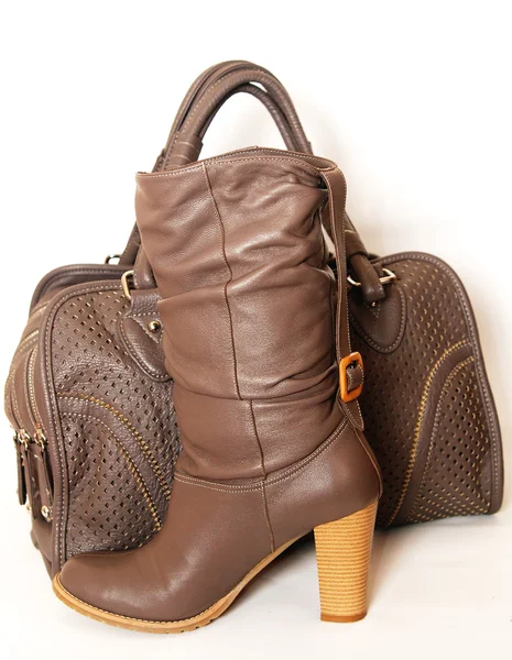 Boots and leather bag — Stock Photo, Image