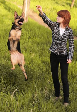 genç bir kadın onu köpek eğitimi