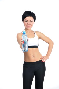 bir şişe su kadınla genç fitness