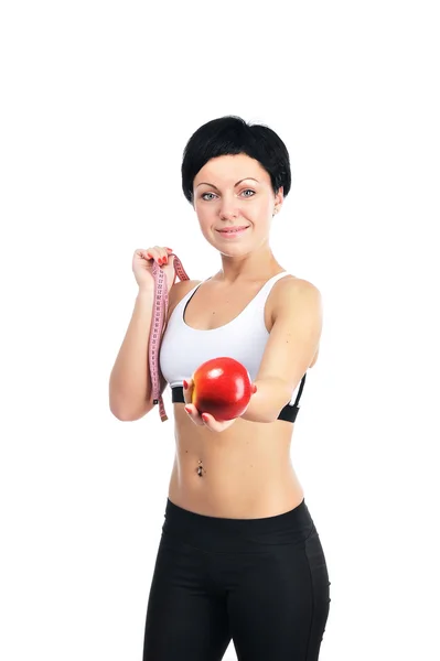 Portrait de jeune femme fitness avec pomme — Photo