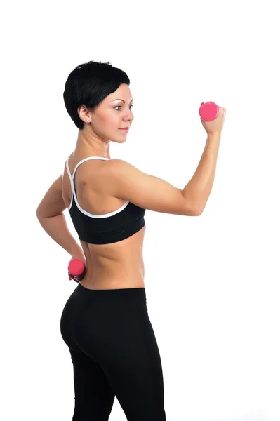 Portret van jonge fitness vrouw met een halters — Stockfoto